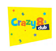 Yellow background with overlaid text 'Crazy 8 Club'