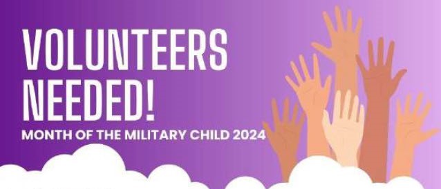 volunteers needed month of the military child graphic